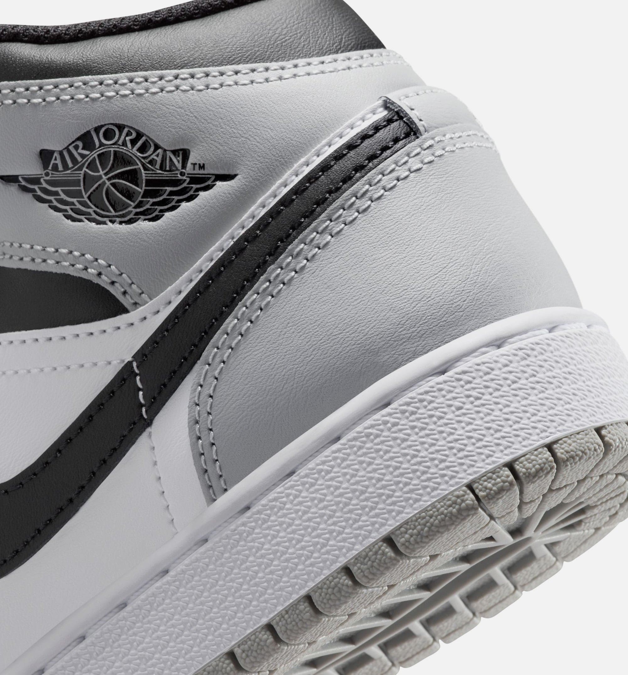 Air Jordan 1 Mid Grade School Lifestyle Shoe - White/Light Smoke Grey/Black